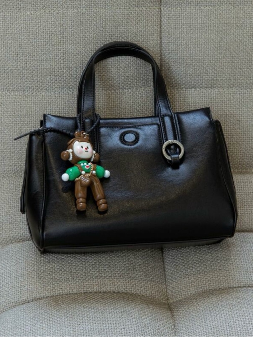 Classic Black Faux Leather Small Tote Handbag with Adjustable Long Strap